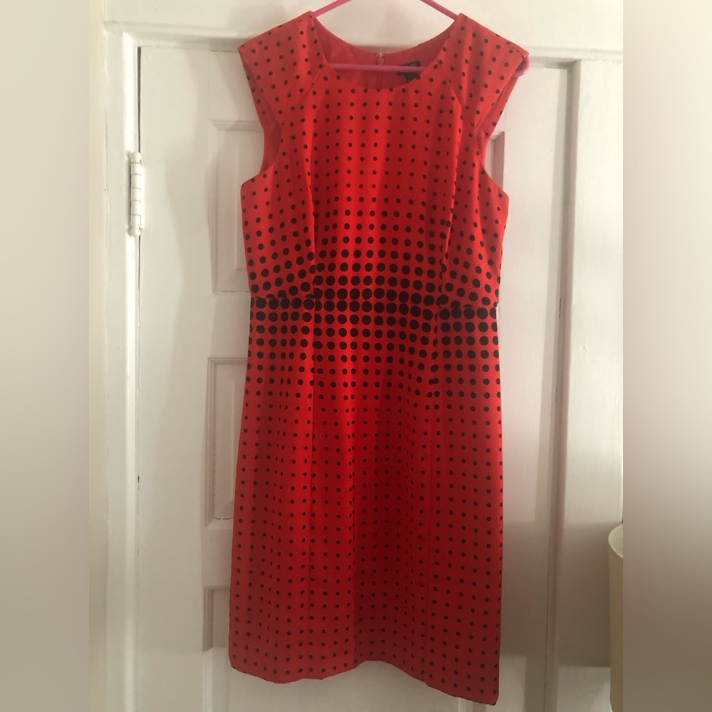 J. Crew - Red with black polka dot sheath dress. Size 6.